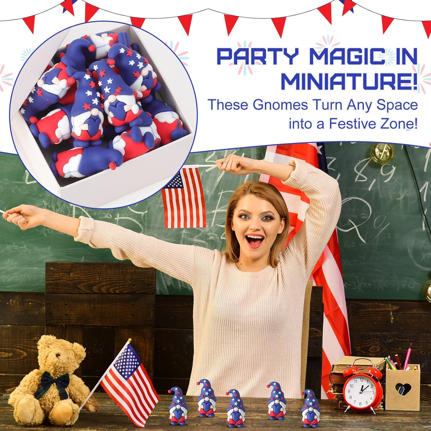60 Pcs 4Th of July Mini Gnome Figurine Patriotic Gnomes Decoration Memorial Day