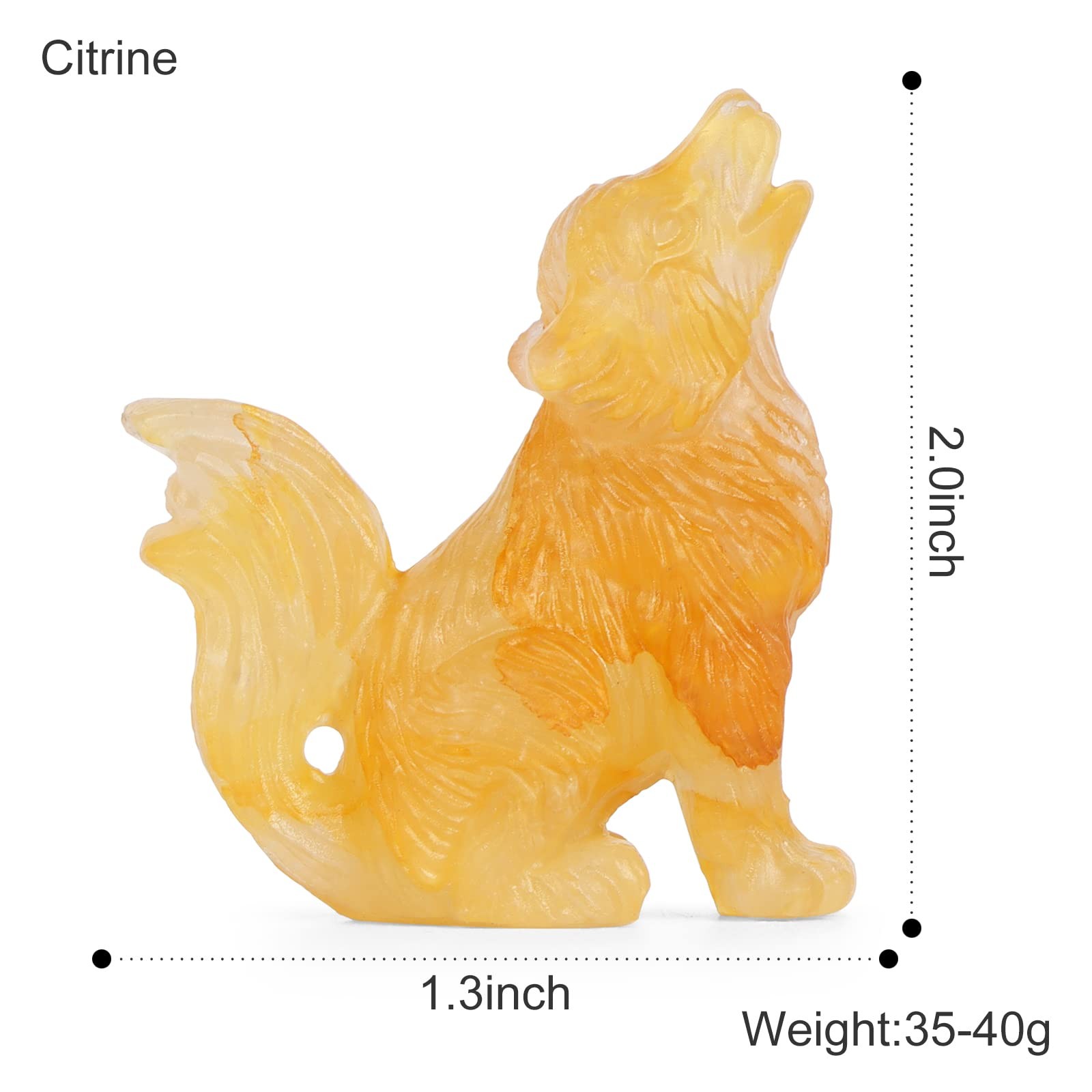Citrine Crystal Wolf Figurine 2.0 Inch Healing Stone Hand Carved Sculpture