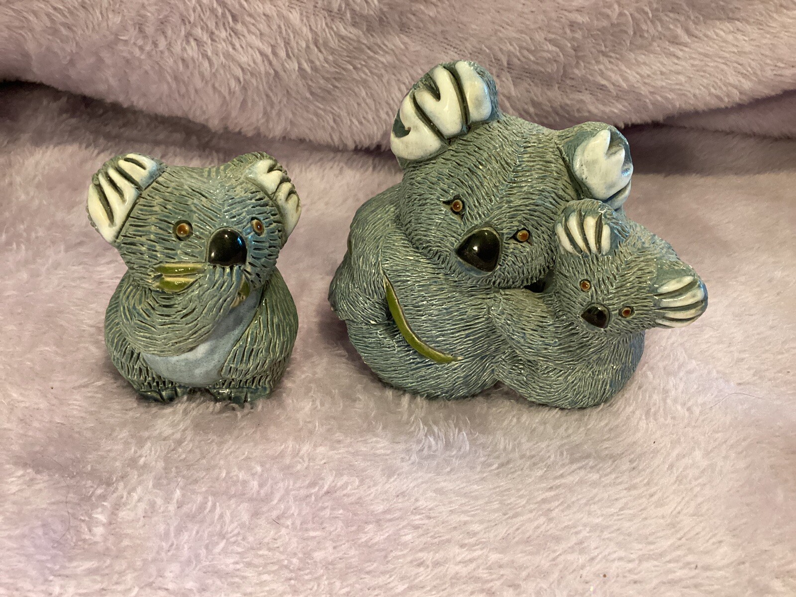 Artesania Rinconada “ Koala Bears”, Set Of 3, Bluish Gray, White Ears