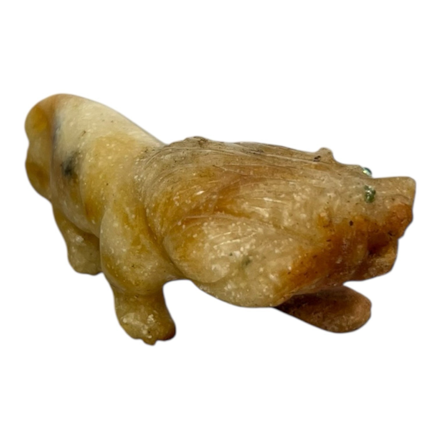 Vintage LION sculpture in natural Onyx Marble stone. 3” Long