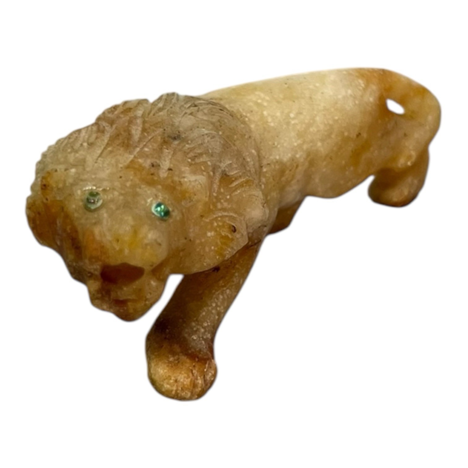 Vintage LION sculpture in natural Onyx Marble stone. 3” Long