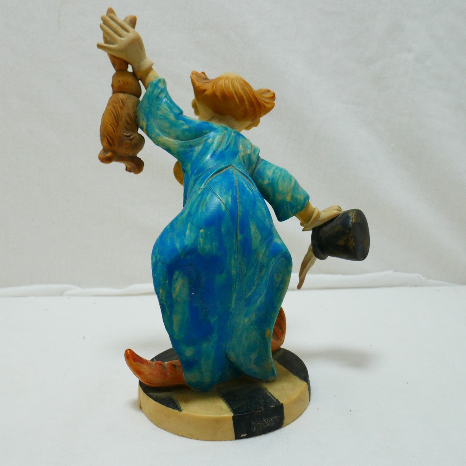 Vintage Arnart Pucci Circus Clown Magic Hobo Figure Rabbit Hat Blue Checkered