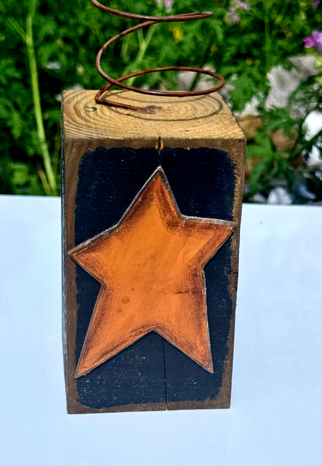 FOLK ART PRIMITIVE 16″ BOBBLE HEAD MOON FACE STARS REMIND US OF GODS GRACES GC