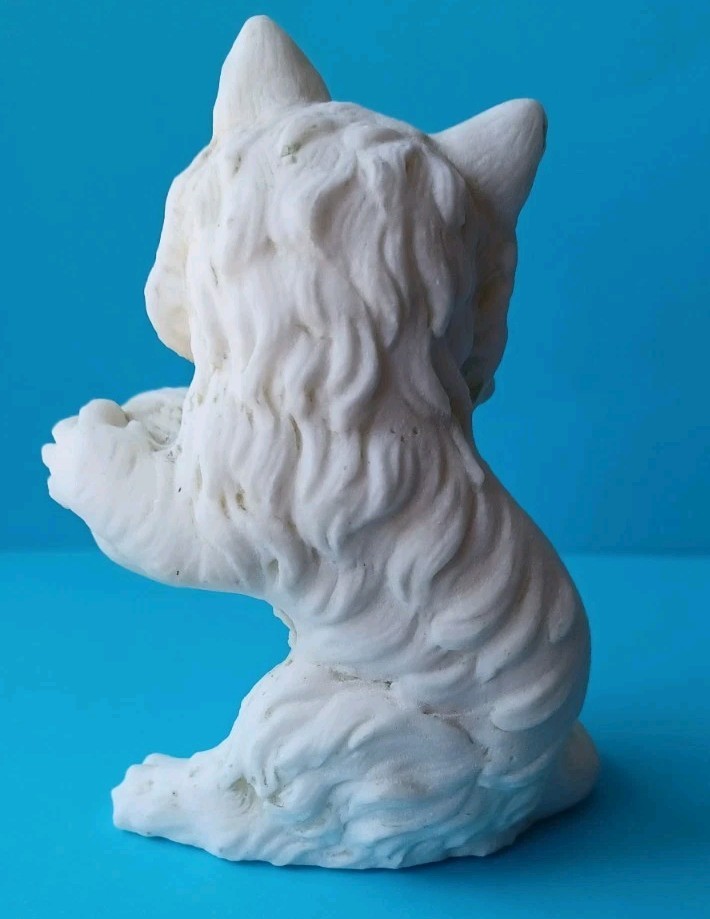 (2) VTG CHALKWARE WEATHER BAROMETER FIGURINES KITTEN W/YARN & POODLE UNMARKED