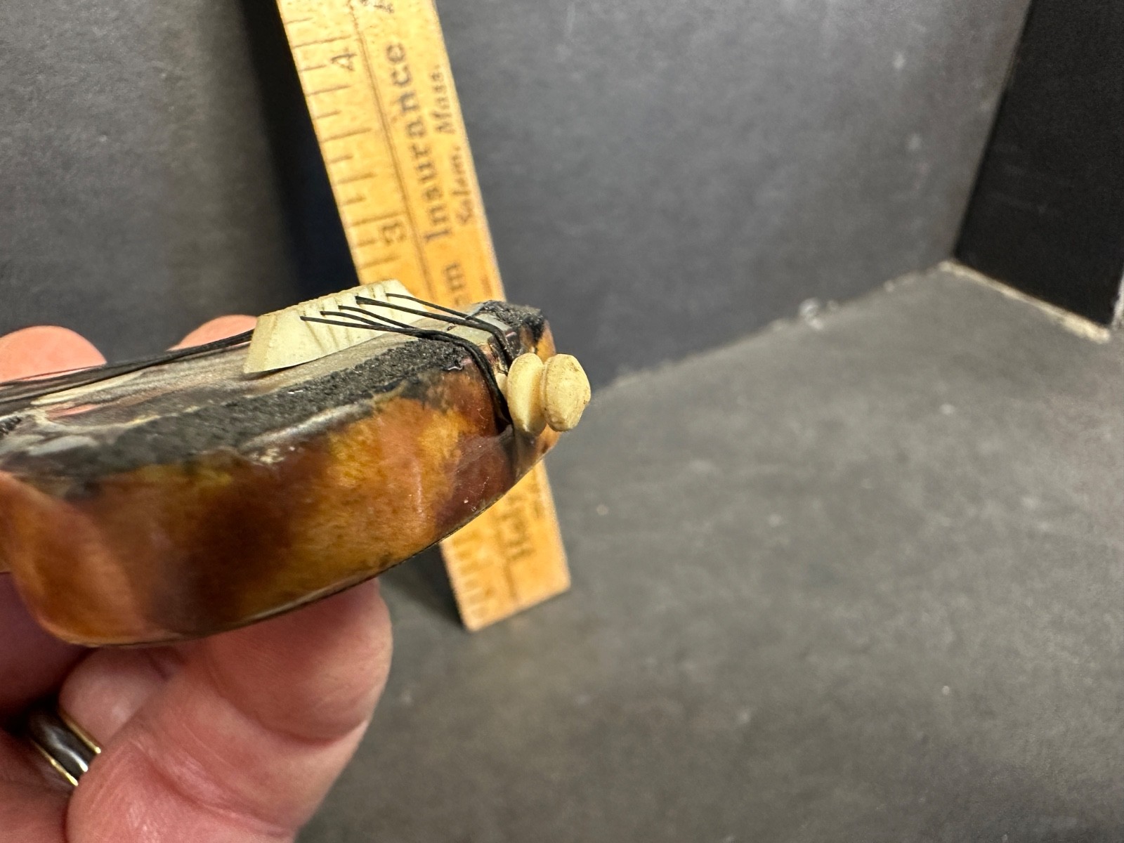 Antique “Faux” Tortoise Shell Mother Of Pearl Inlay Miniature Guitar, MOP