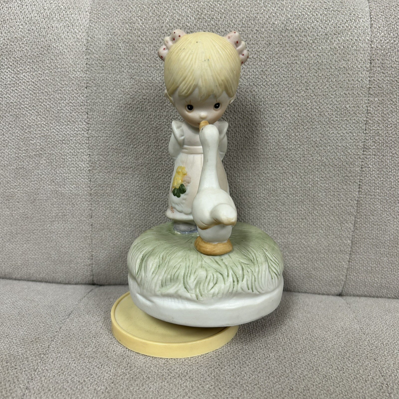 Precious Moments Girl with Goose Music Box Figurine Vintage Gift