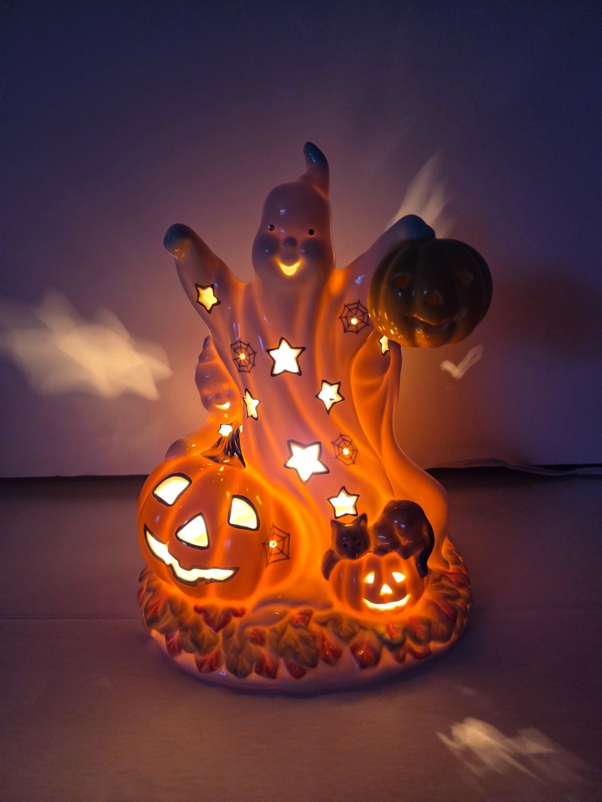 Lenox Ghost & Pumpkin Light Up Figurine Halloween Ceramic 8″