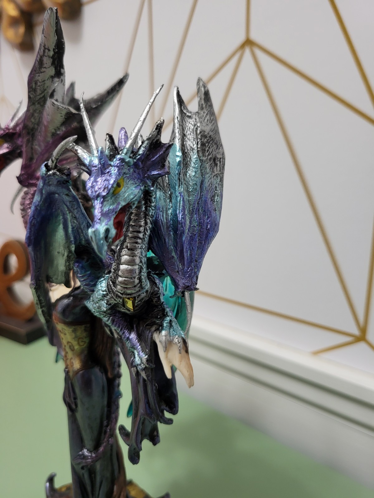 Fantasy Dragon Woman Figurine Resin Painted Multicolor 3D Effect