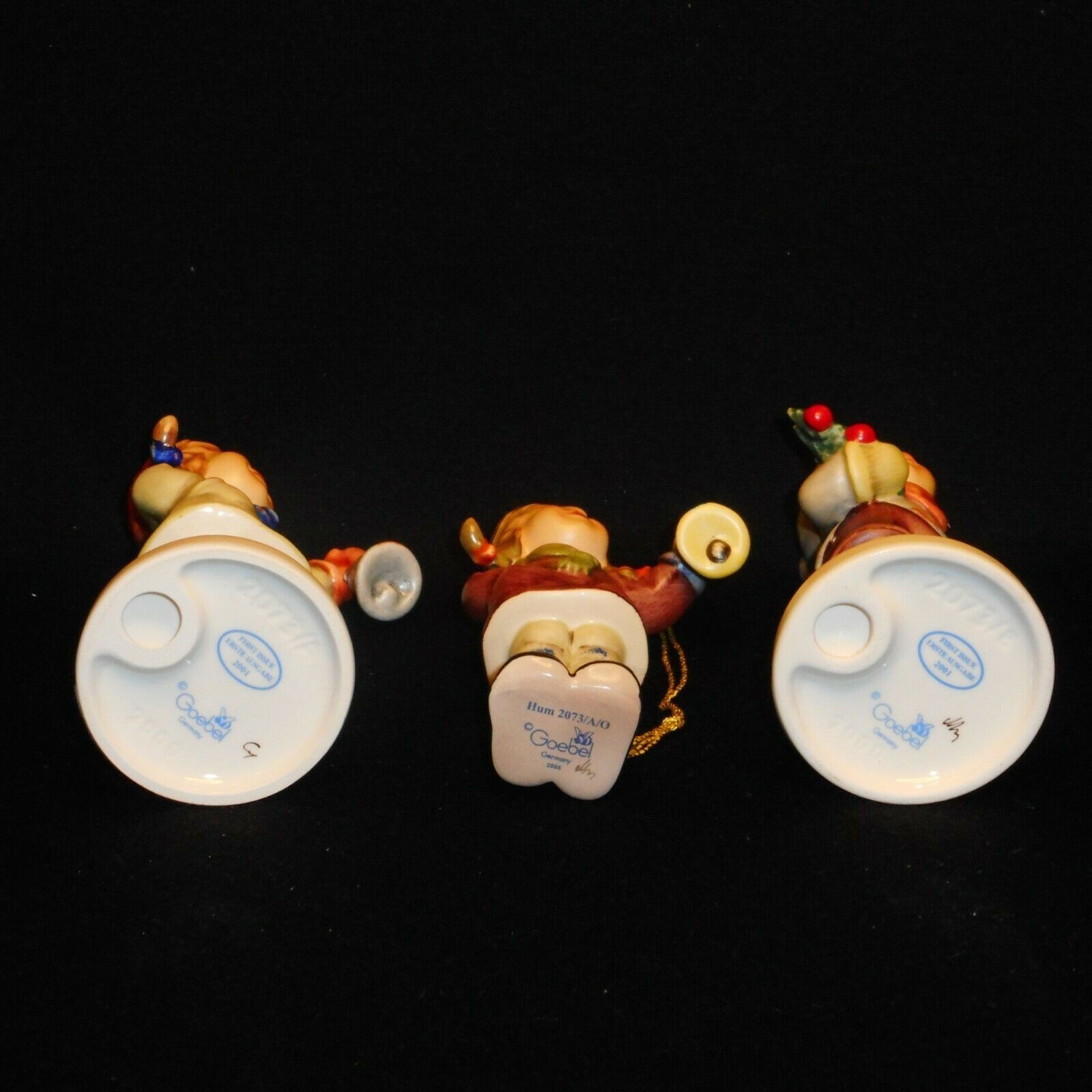 HUMMEL FIGURES 2073/A RING IN THE SEASON & 2073/B CHRISTMAS CAROL & 2073/A/O ORN