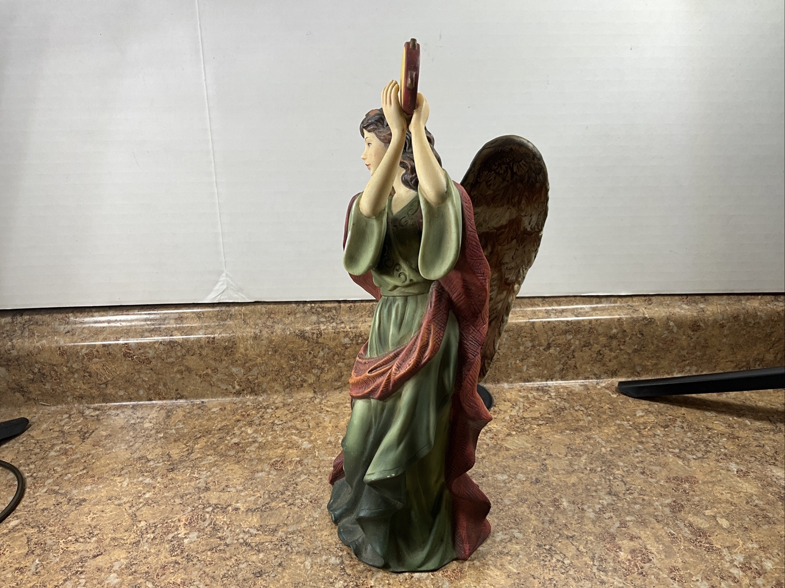 O’Well Hand Painted Fine Porcelain Tambourine Angel Figurine 11.50″H x 4.50″W