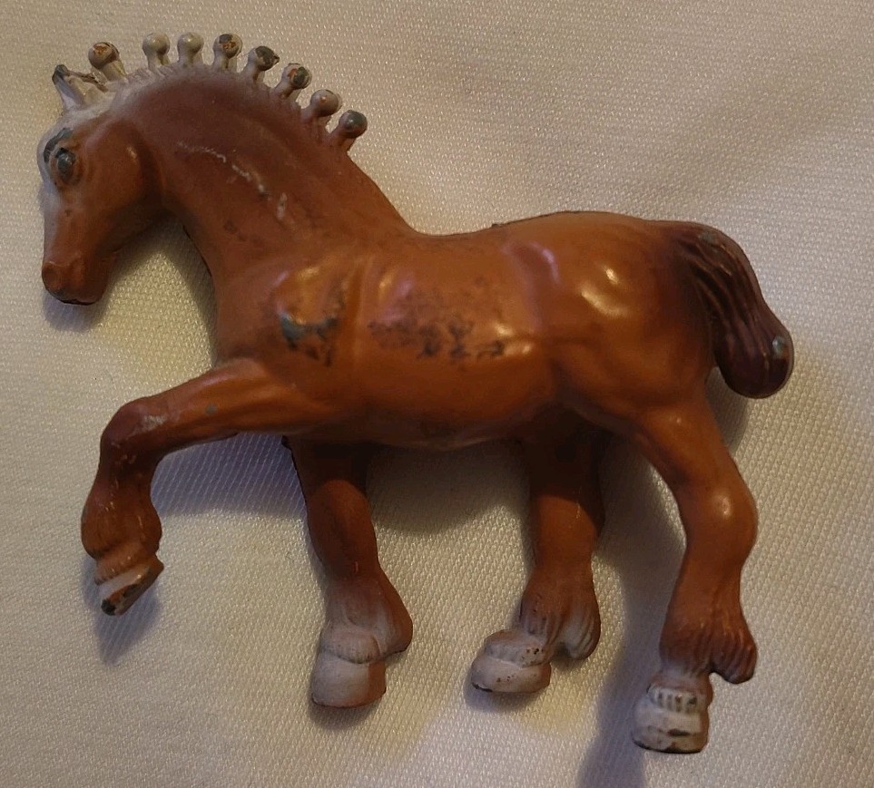 1977 Durham Industries Cast Metal Miniature Clydesdale Horse Doll House Figurine