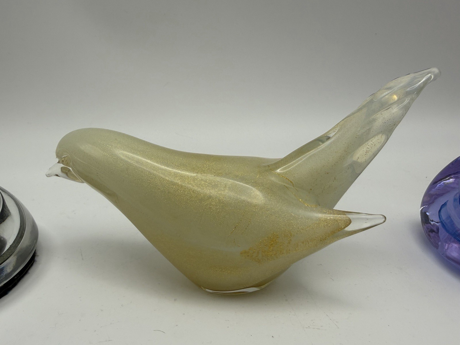 Lot of 7 Art Glass Bird Figurines Paperweights Satin Glass Stone Frog Shell