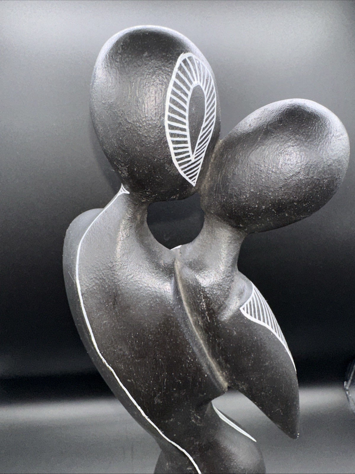 ABSTRACT NUDE INDONESIA HAND-CARVED BLACK HARDWOOD MAN WOMAN EMBRACE KISS
