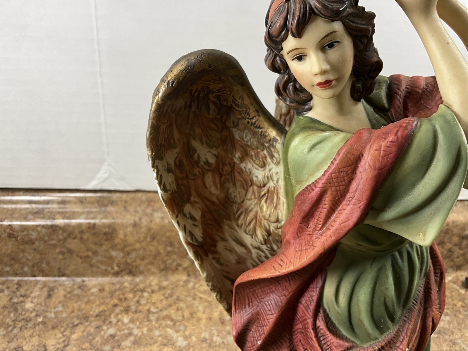 O’Well Hand Painted Fine Porcelain Tambourine Angel Figurine 11.50″H x 4.50″W