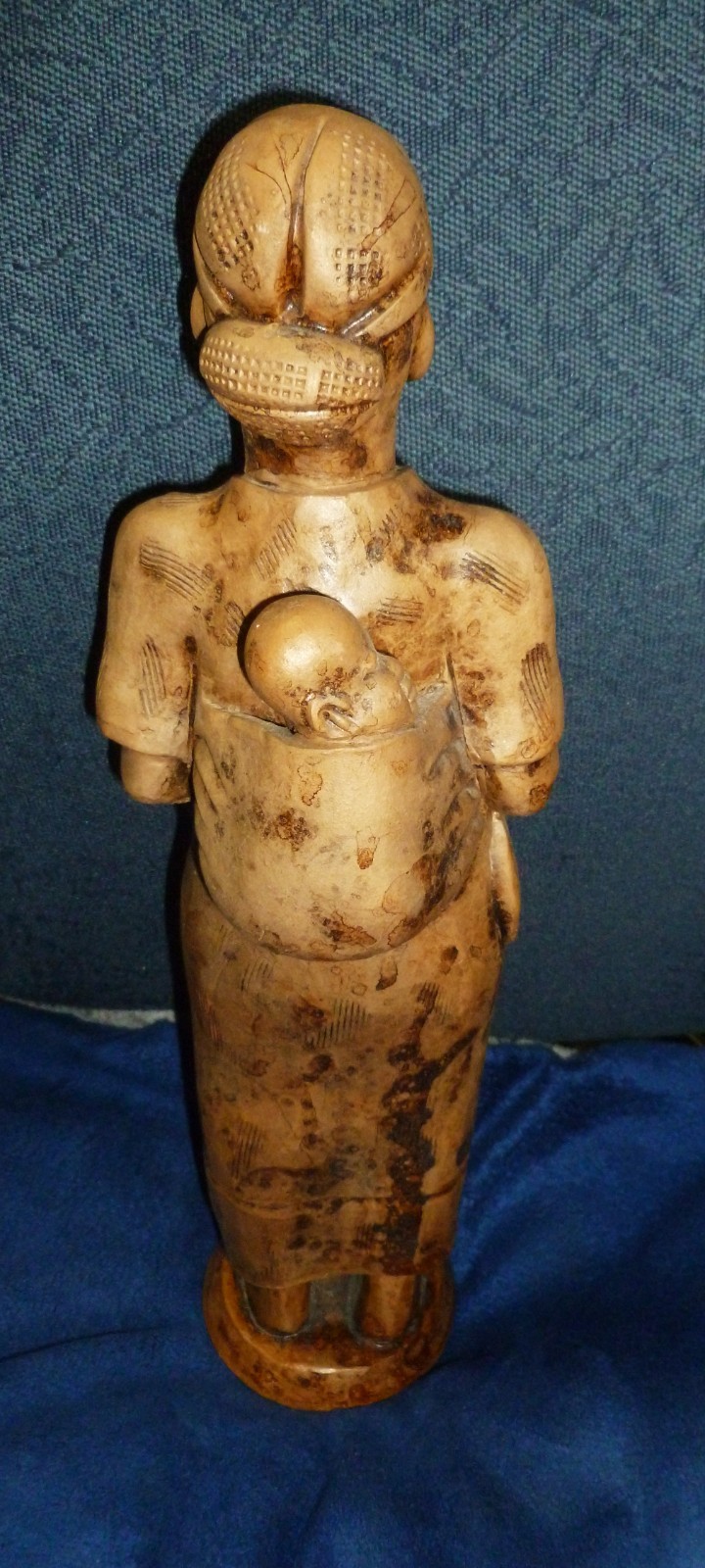 Ceramic AFRICAN MOTHER & BABY FIGURINE, Statue, Made In Cameroon 13.5″ Tall, Exc