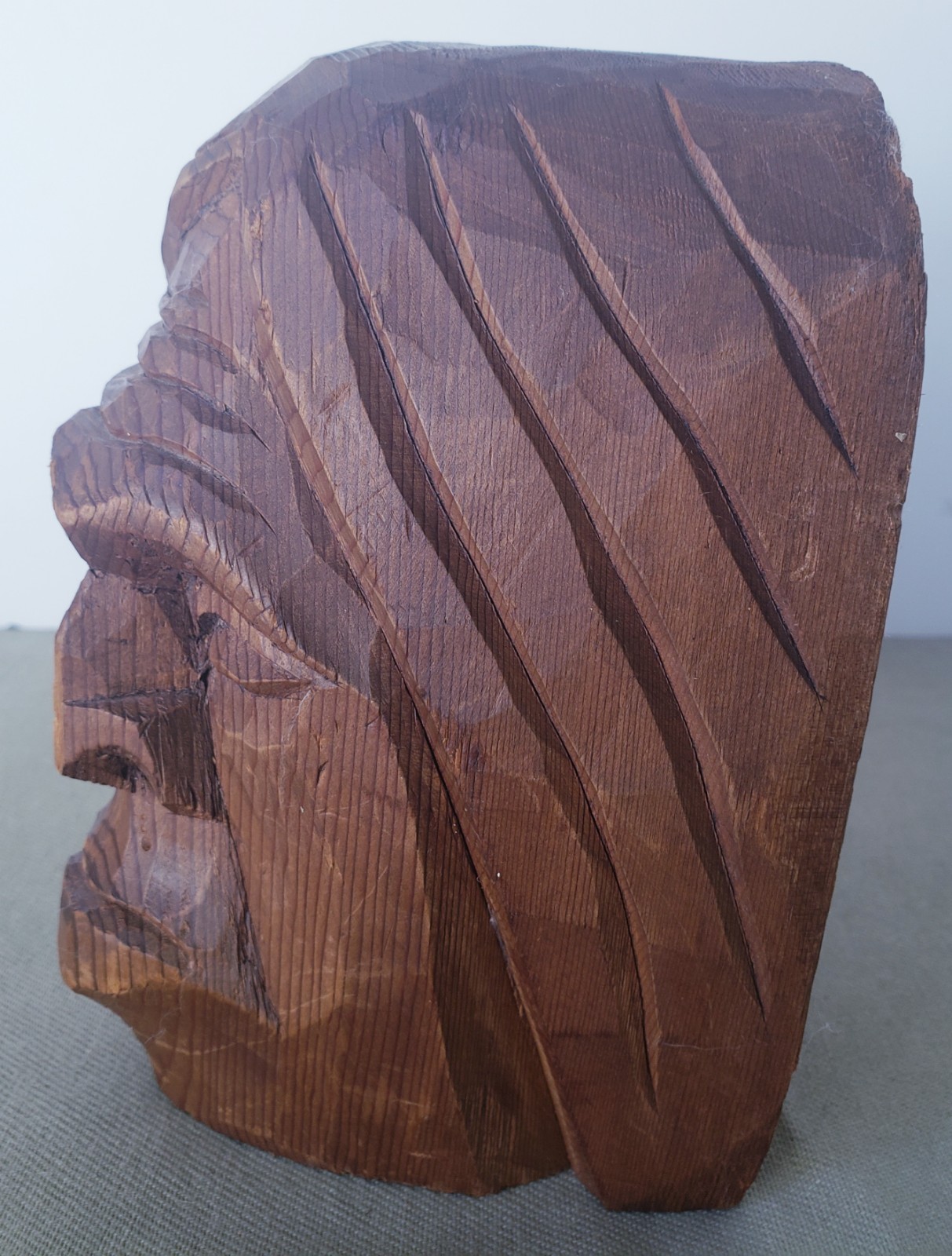 Vintage Primitive Native American Indian Wood Folk Art Head Hand Carved