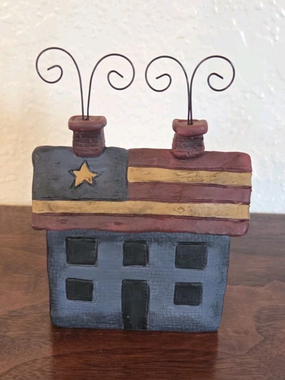 Blossom Bucket Patriotic American Flag House Figurine Suzi Skoglund July 4th
