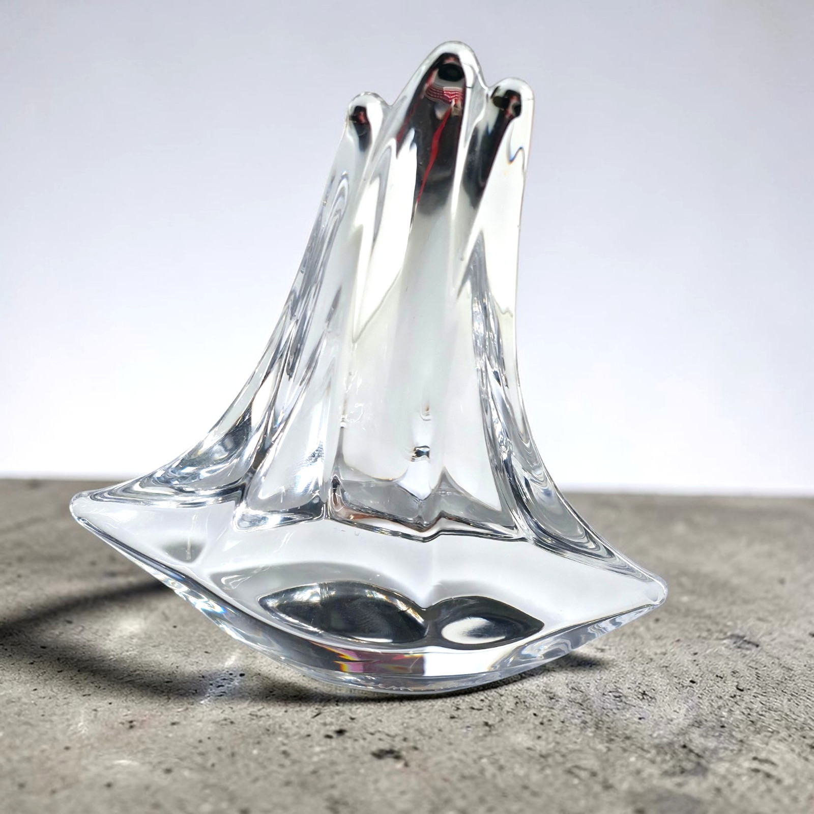Vintage French crystal Daum France art glass three mast sail boat 4″ Signed