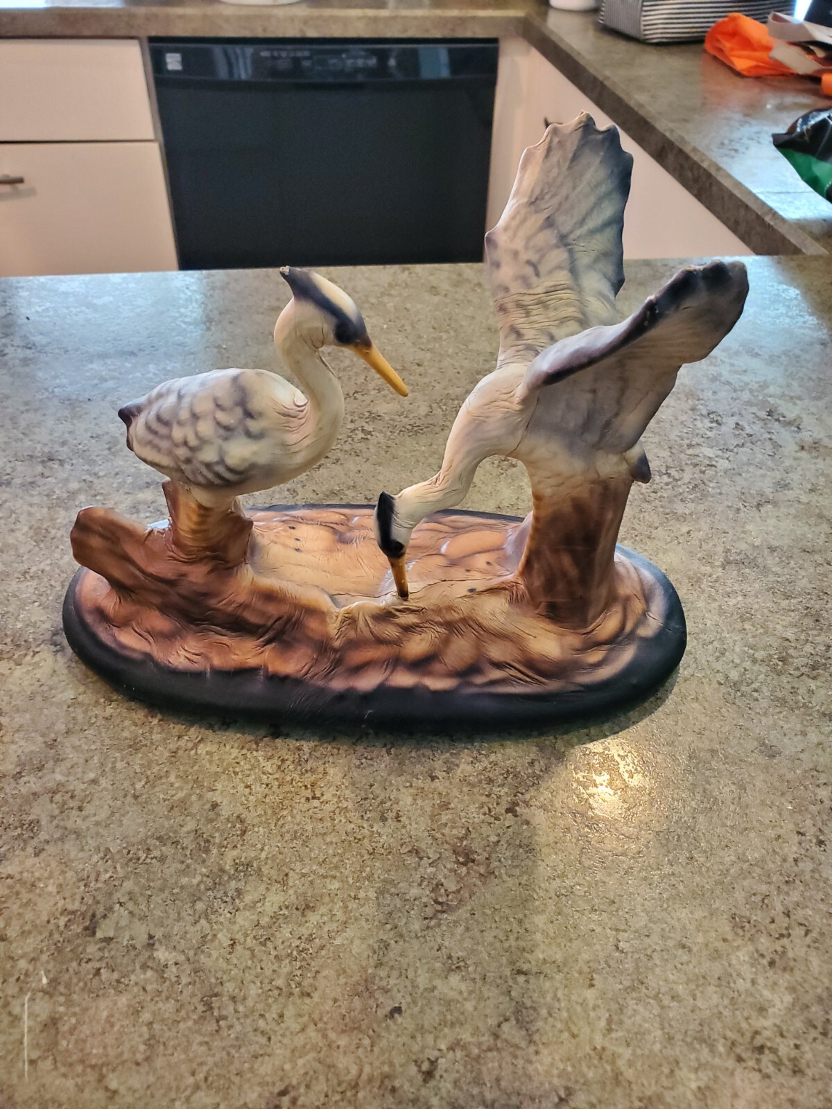 Beautiful Vintage Leather Wrapped Sculpture Figurine HERONS Linda Kaus? France?