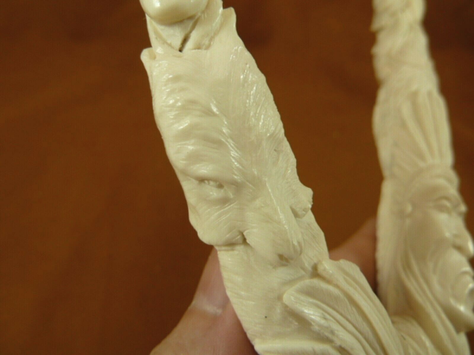 (Native-1) Native American face wolf shed moose antler figurine detailed carving
