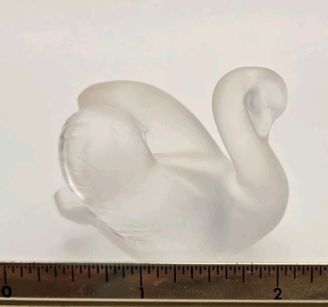 Lalique Crystal La Cygne Signed Miniature Frosted Swan Figurine VTG Perfect Cond