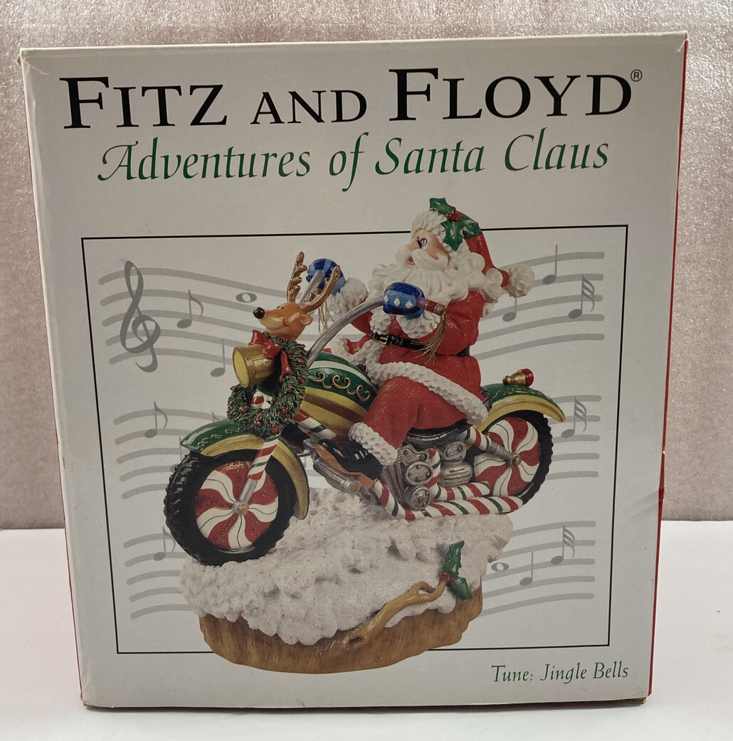 Fitz & Floyd Adventures of Santa Claus Motorcycle Chopper musical Figurine w/box