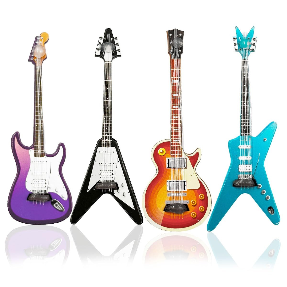 Suartus 4-Pcs 1:12 Mini Bass & Guitar Wooden Models Dollhouse Music Room Decor