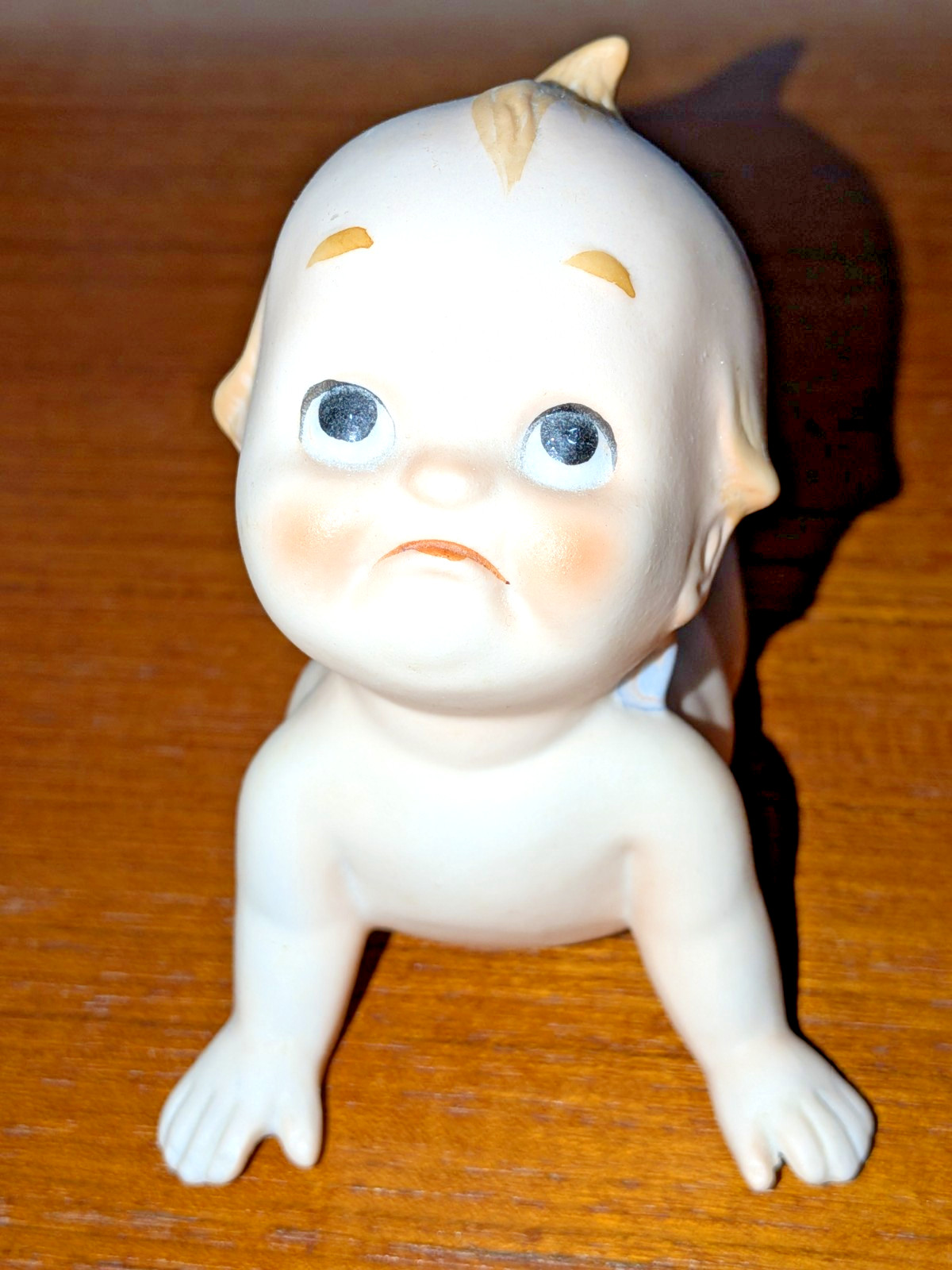 Fine Vintage Lefton Bisque Sad Face Kewpie Doll Tiny Blue Wing Buds KW228N
