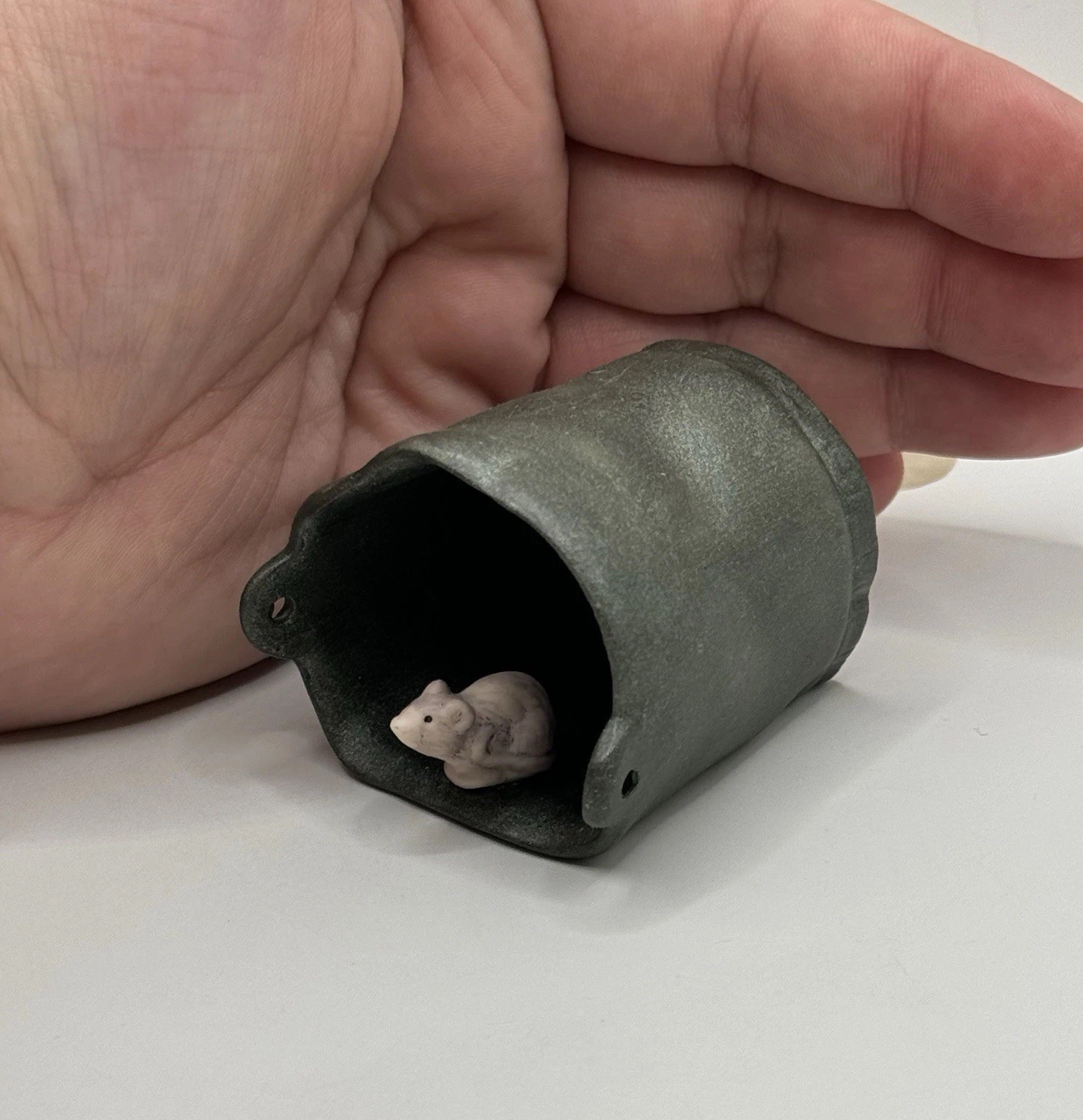 Vintage Enesco Mouse Figurine in Trash Can Unique Trinket Collectible