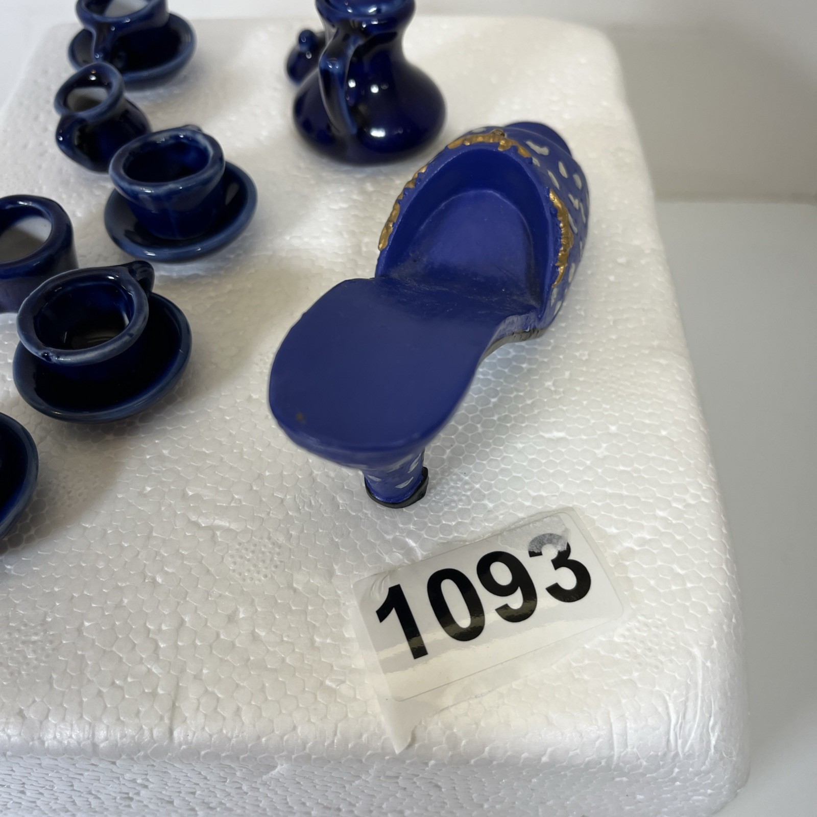 K’s Collection Polyresin Mini Heeled Shoe Royal Blue And MINI Ceramic Tea Set