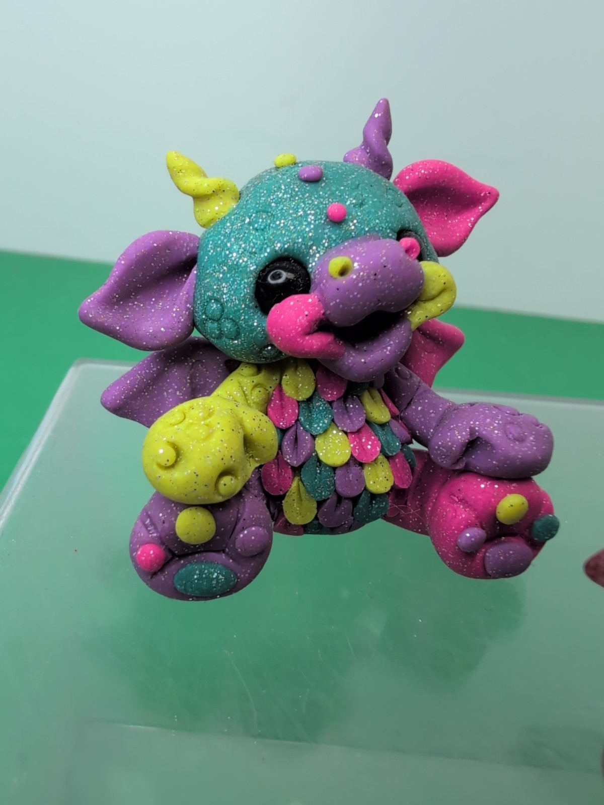 2″ Lot Of 3 Handmade Polymer Clay Figurines Dragons Glitter Cute Faces #DR8