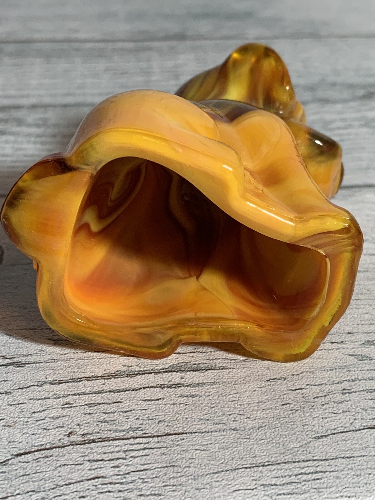 Vtg Pooch The Dog Degenhart Bittersweet Burnt Orange Slag Glass UV Glow Marked D