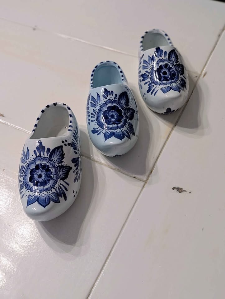 VTG Lot of 3 Hand-Painted Delft Blue Ceramic Clogs Holland Dutch Collectible 70s