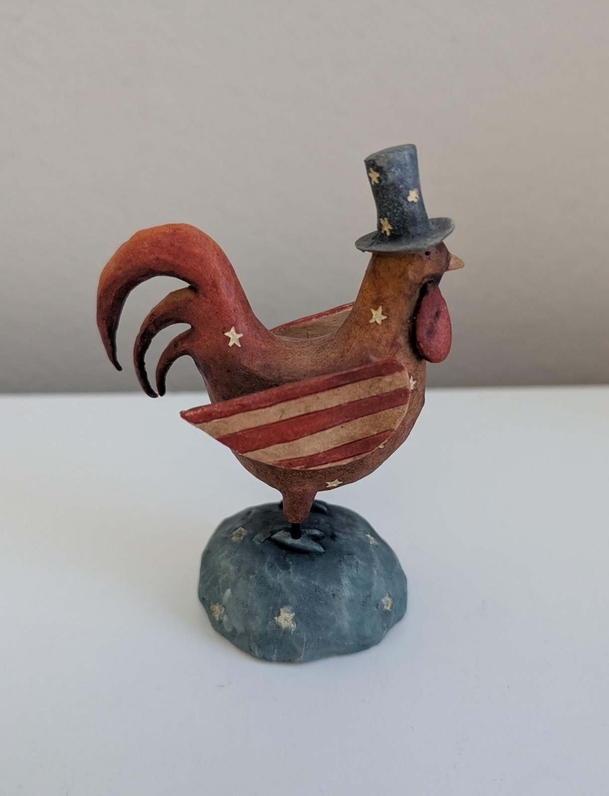 August Moon figurine rooster americana patriotic top hat folk art DiPaolo 2004