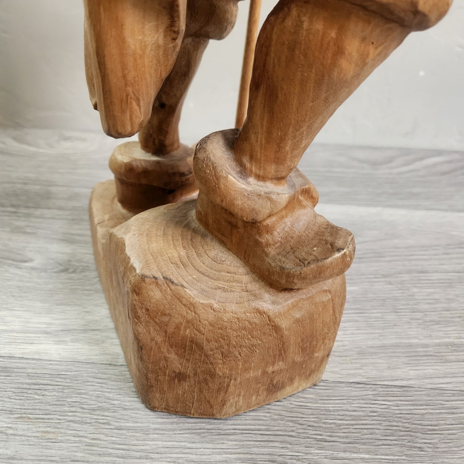 Vintage Hand Carved Fine Wood Man Traveler Lantern Night Watcher Solid Folk Art