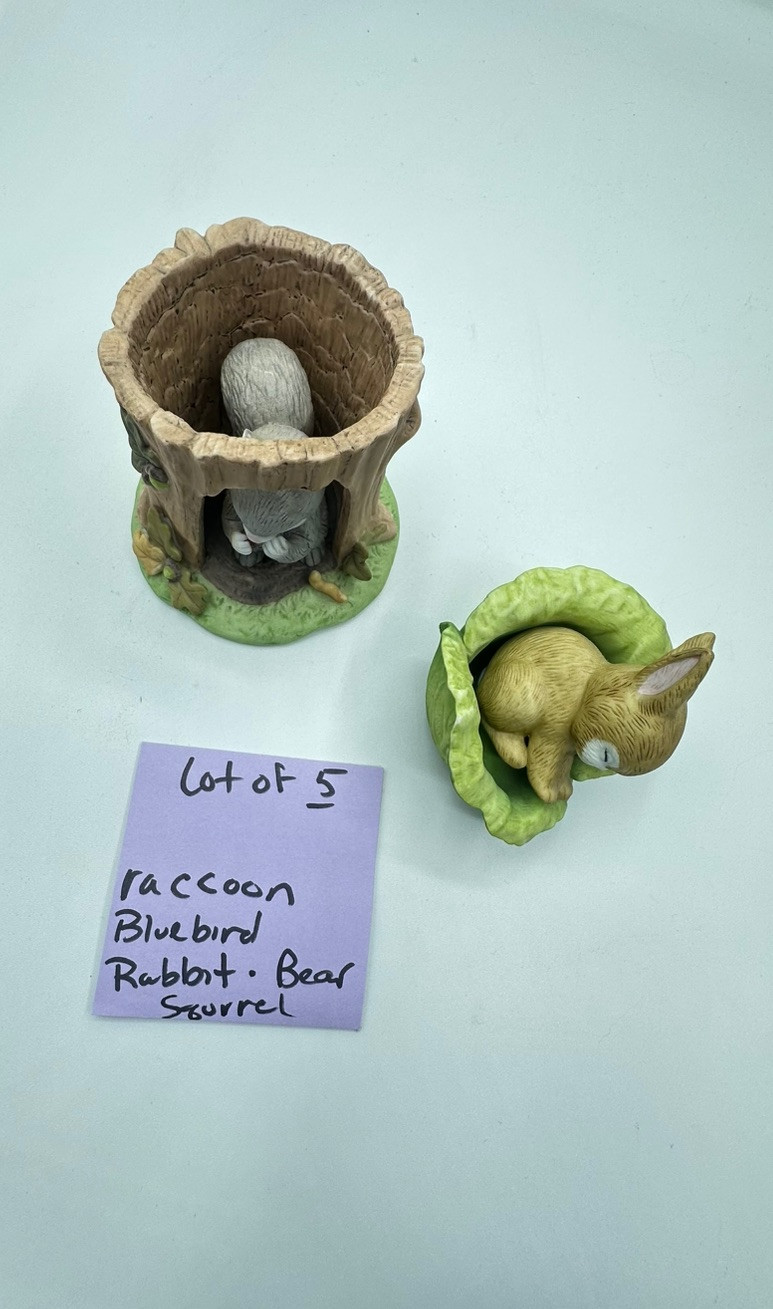 1984 Woodland Surprises Lot Of 5 RACCOON BLUEBIRD RABBIT BEAR SQUIRREL Porcelain