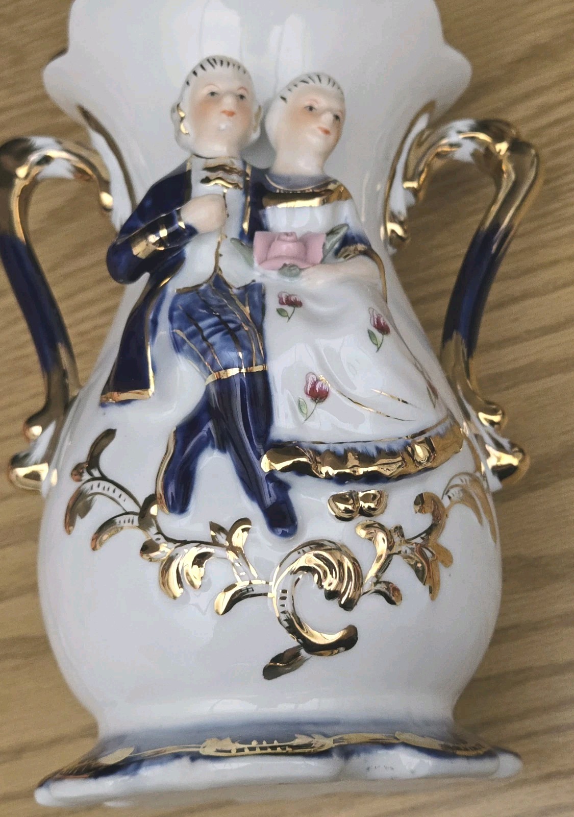 Vintage LaReaux French Porcelain Vase Victorian Couple Gold Trim