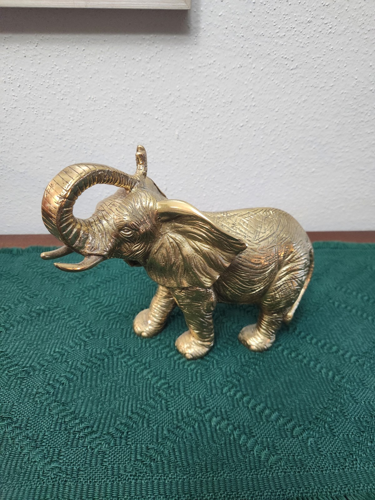 Vintage Heavy Brass Elephant Raised Trunk Figurine 6lbs 12oz