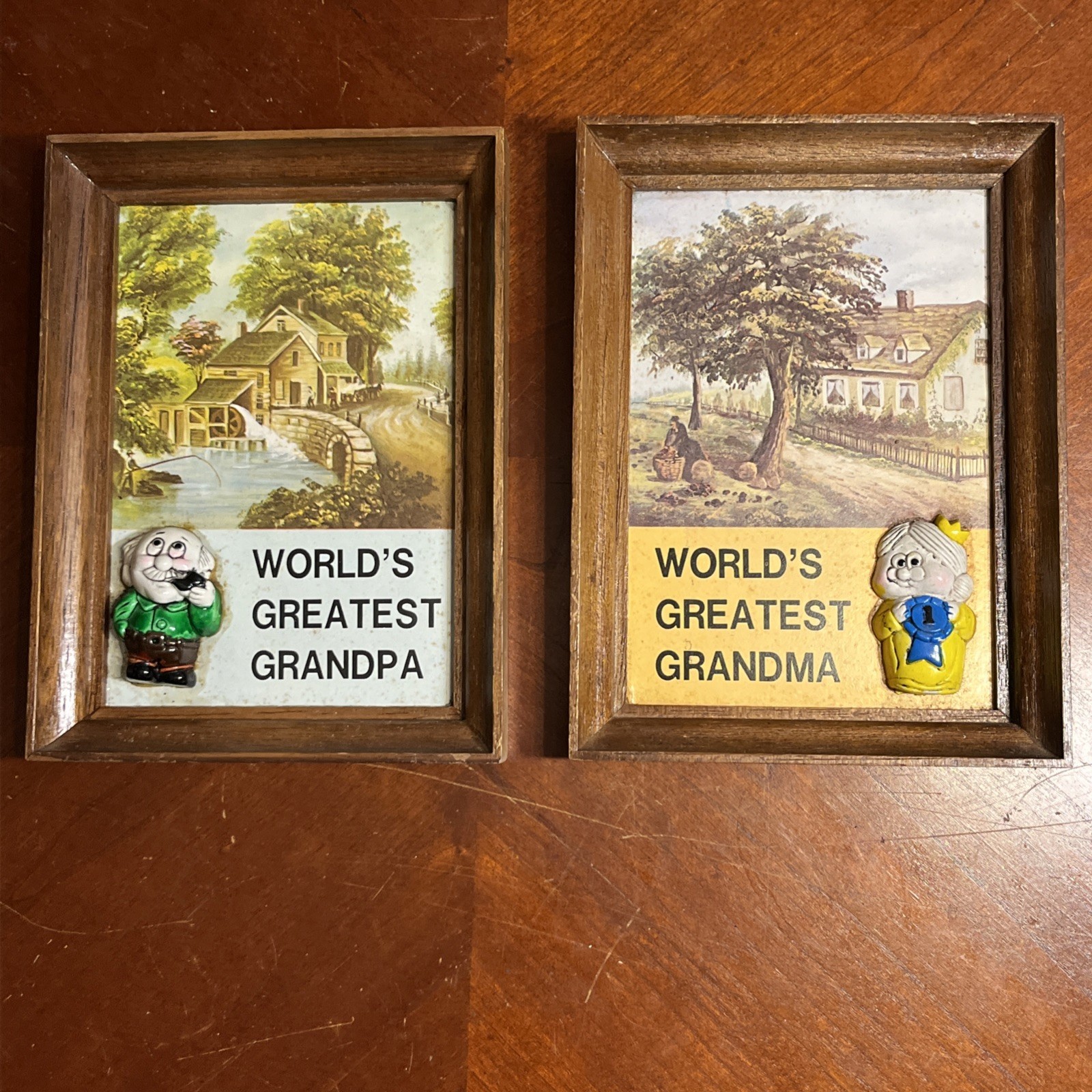 Worlds Greatest Grandpa & Grandma Wood Frame Print Plaque Vintage 3D Wall Mount