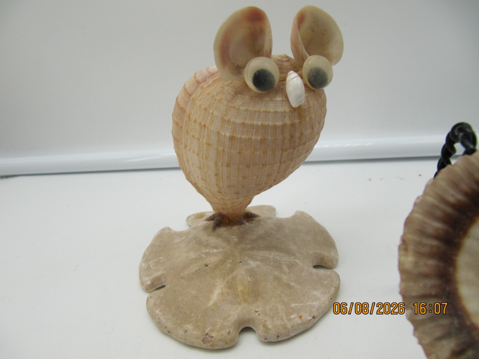 Set of 4 Vintage Seashell Art Figurines 2 Owls, 1 Chariot & 1 Frog