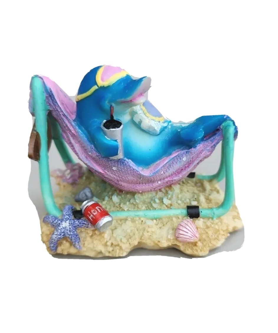 VTG Beach Dolphin in Hammoc Tropical Decor PRTD Miami Souvenirs Ceramic Figurine