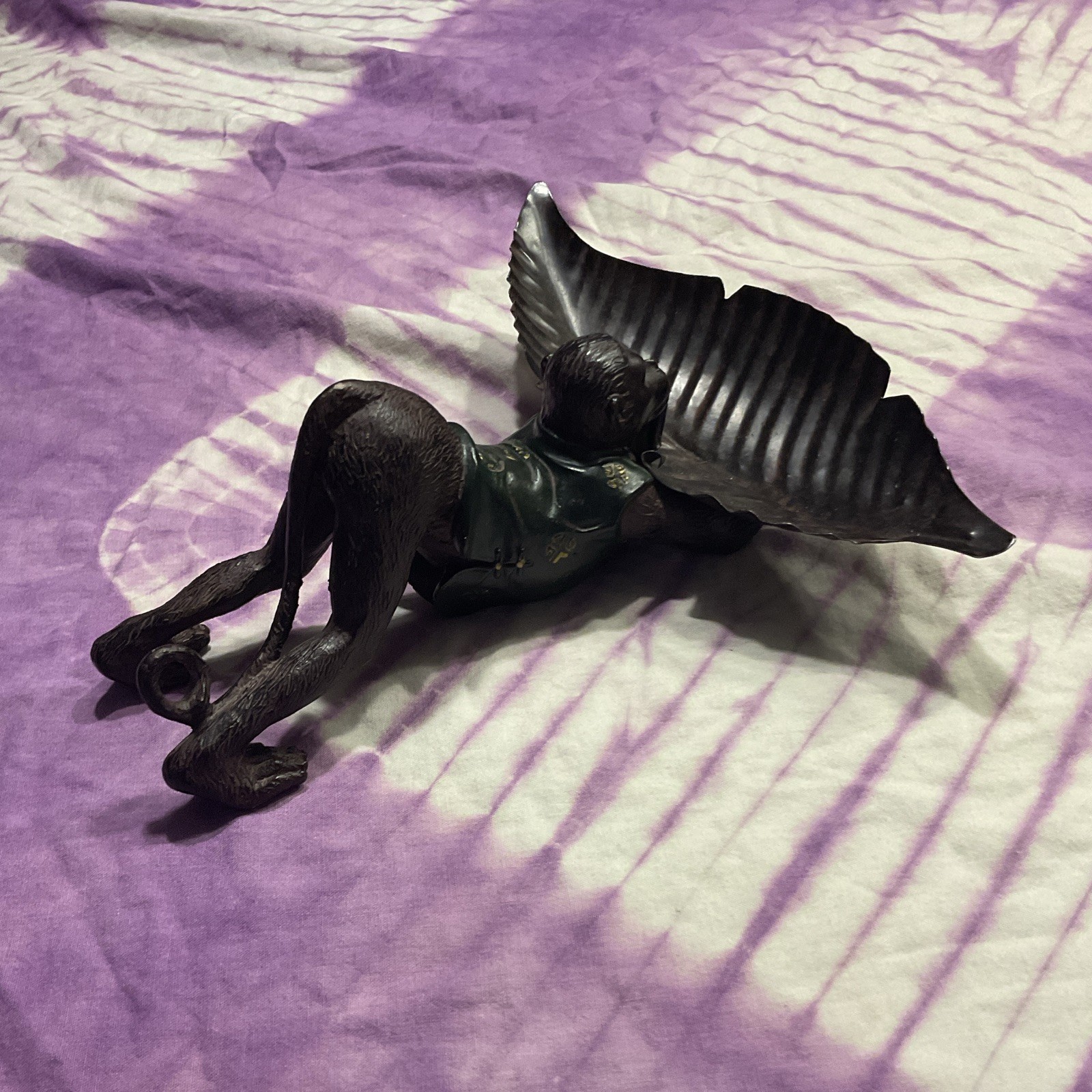 Black & Green Gargoyle Winged Figurine, Matte Plastic, 11 in Wide