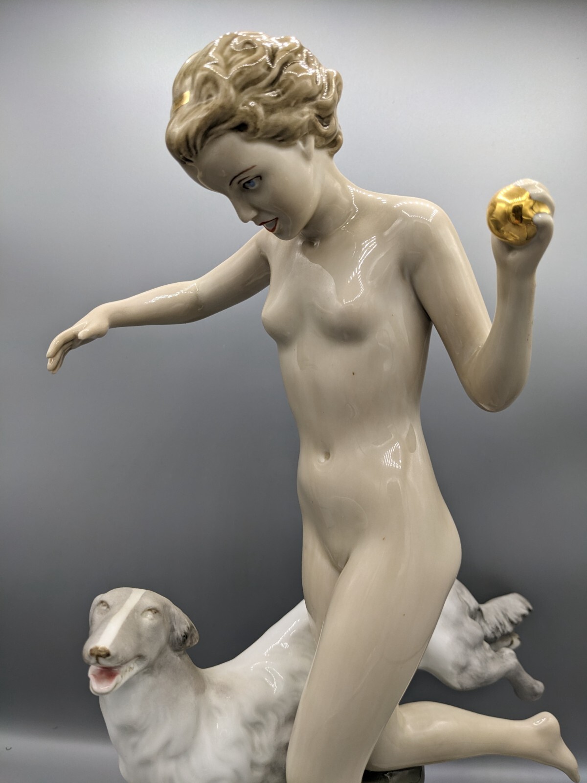 Large Vintage Royal Dux Bohemia Porcelain Figurine Diana The Huntress 14.5″