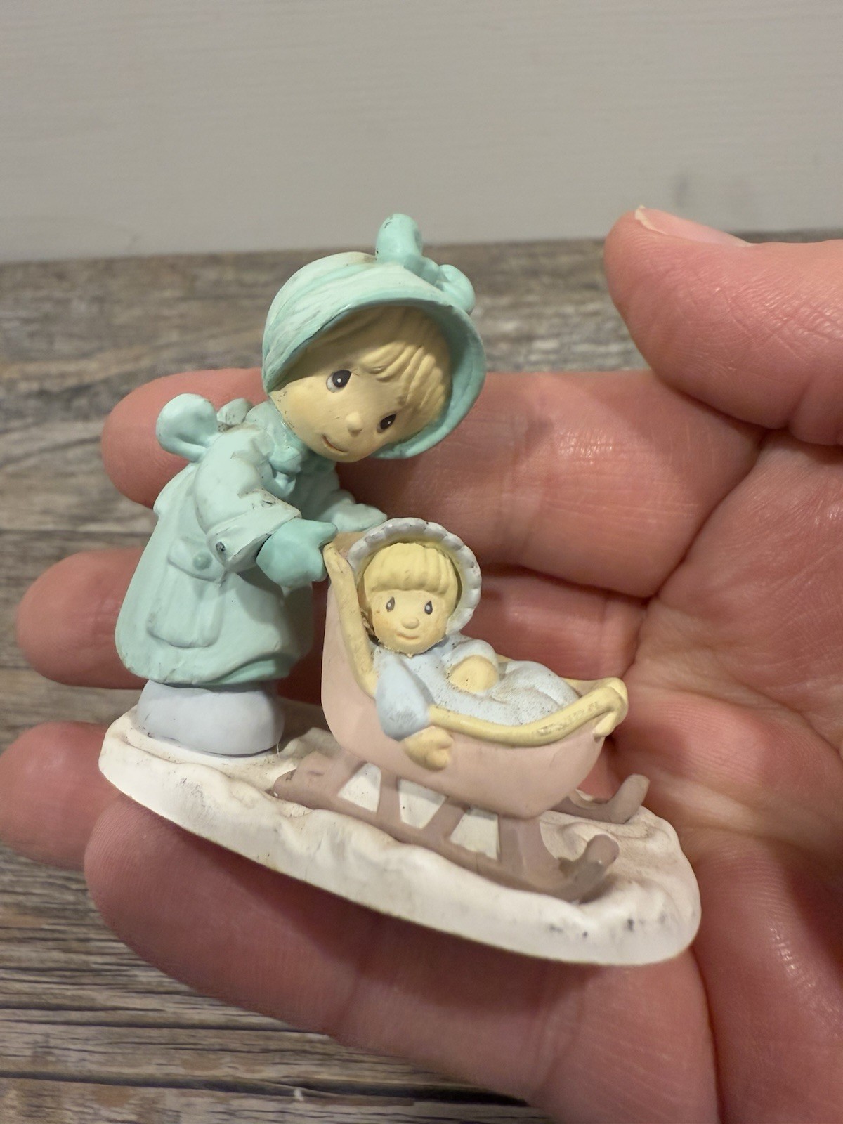 Enesco Precious Moments Mini Figure Plastic Winter Girl baby stroller