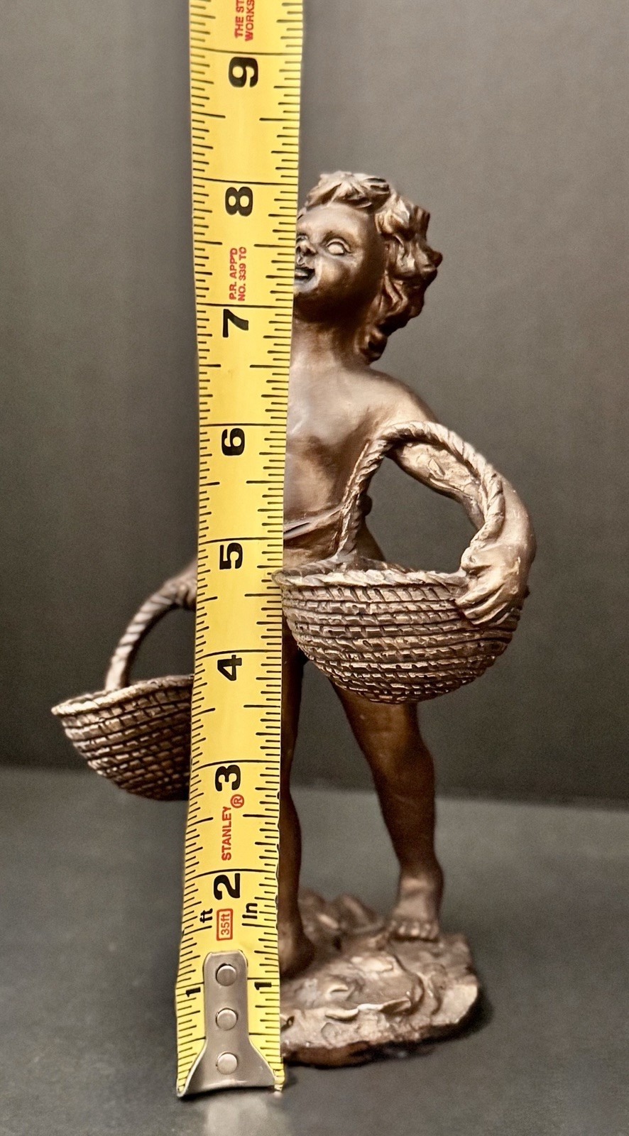 Vintage Cherub Putti Basket Figure Art Nouveau Bronze Finish Decorative Statue