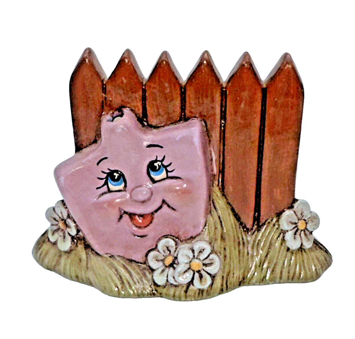 VTG MCM UNIQUE Quirky Anthropomorphic Garden Gate Smiling Figure Pen Holder