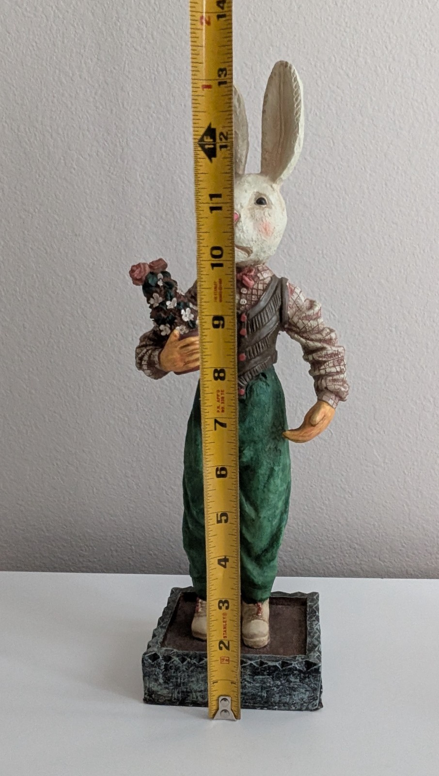 Paul Gordon folk art dapper figurine rabbit bunny flower pot vest bowtie