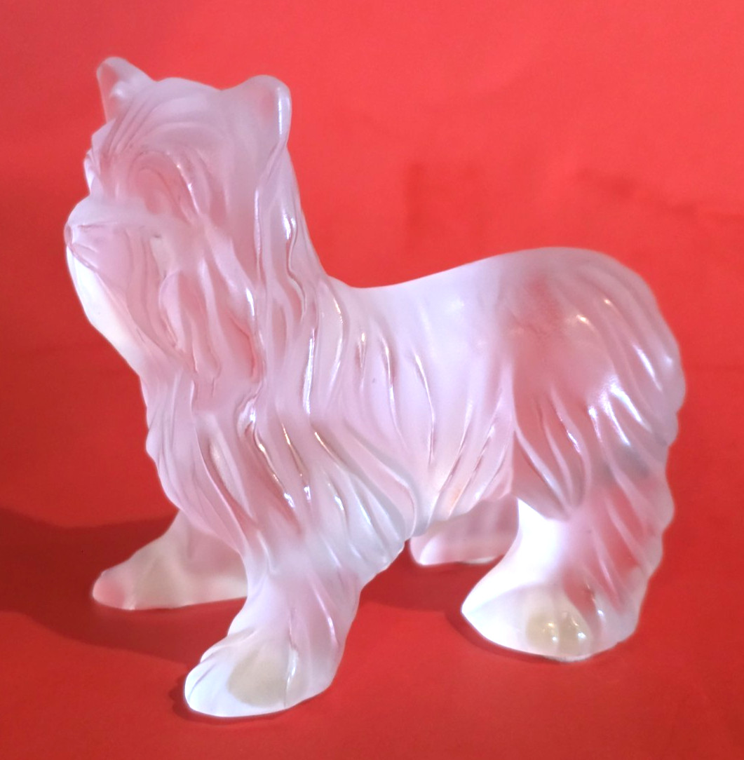 Signed Lalique France Crystal figurine Standing Yorkie Terrier Scotty dog EXC!