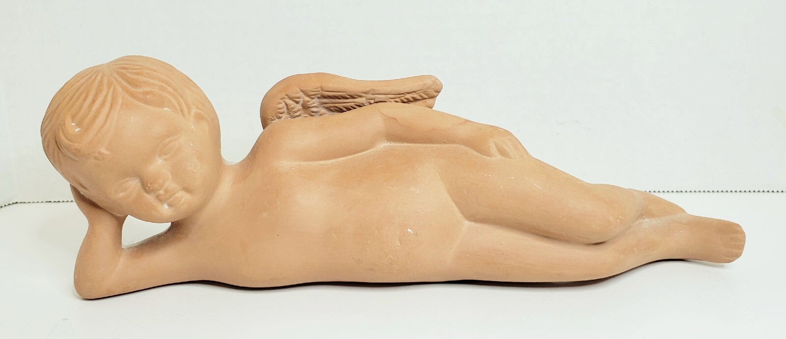 Vintage Terracotta Lounging Angel Shelf Decor 9x3x3″