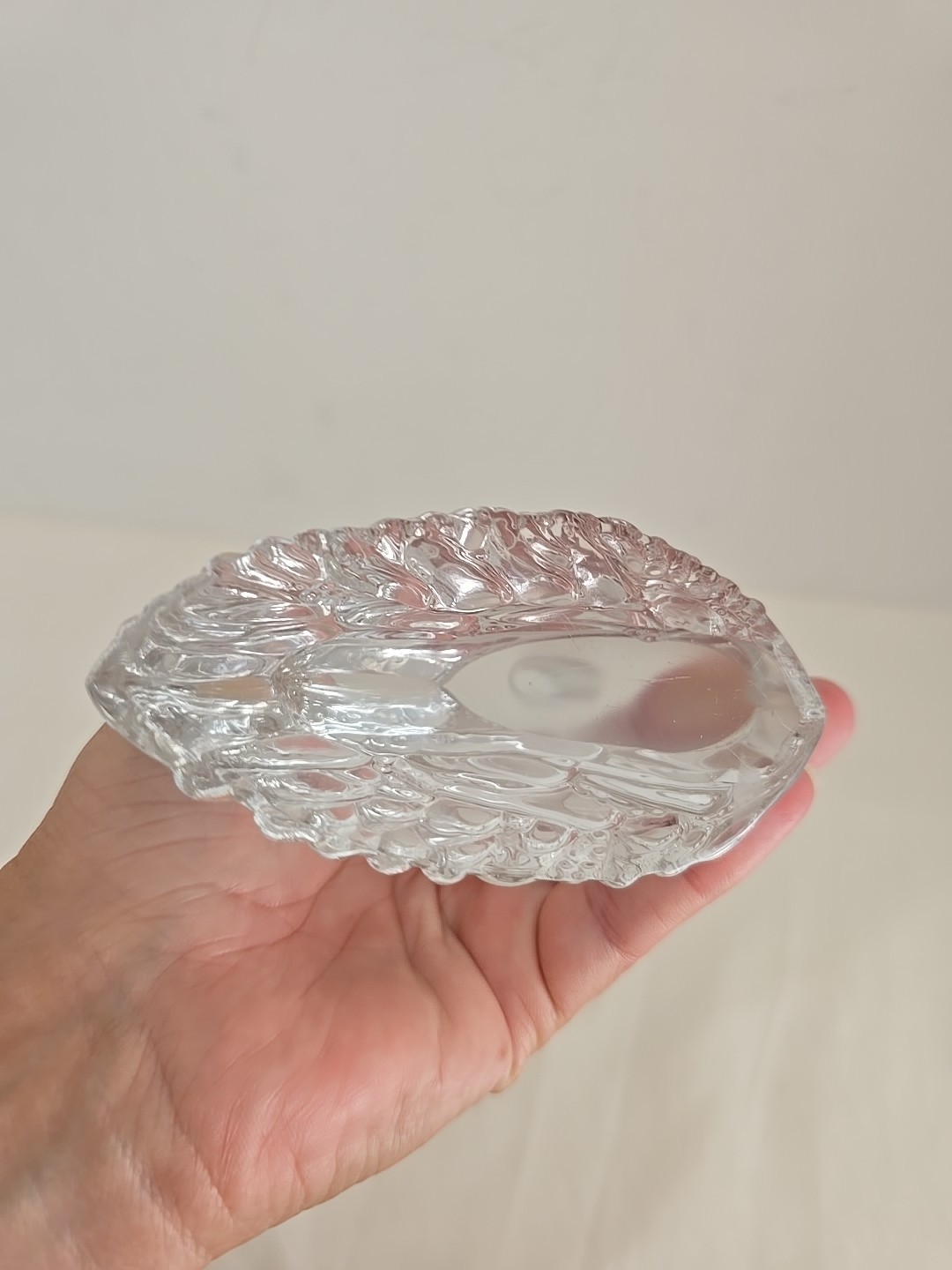 Vintage Frosted Glass Dolphin on a Clear Glass Wave – 6.25″T X 6.25″D